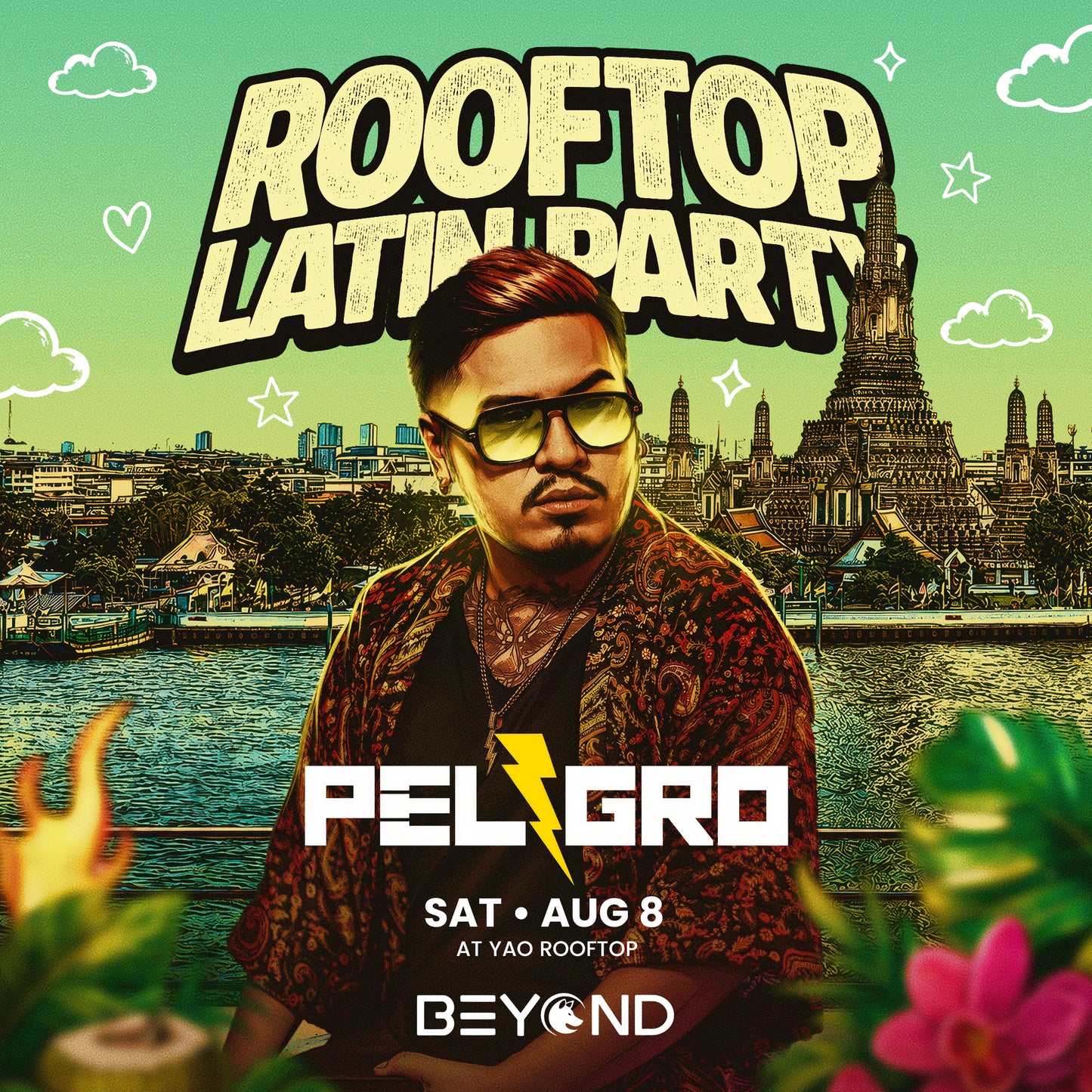 LATIN PARTY • AUGUST 8 • YÁO ROOFTOP • DJ PELIGRO • BANGKOK